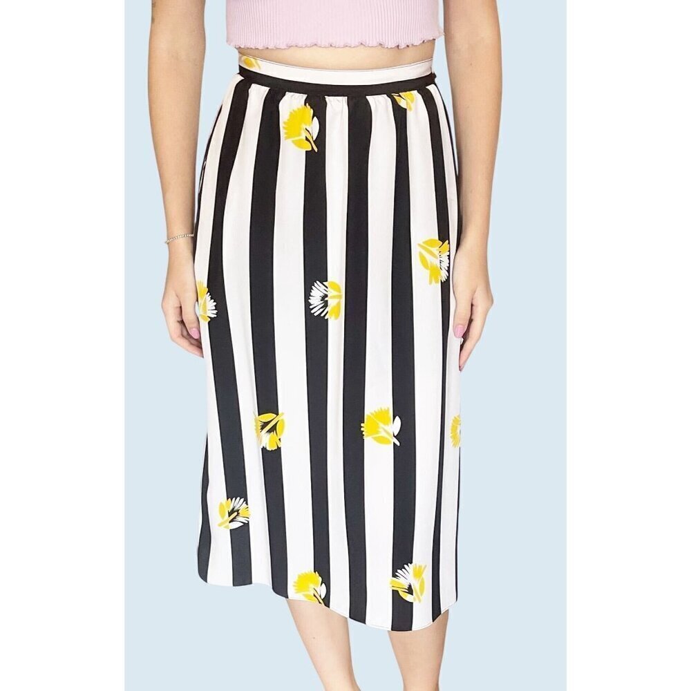 Vintage SASSON Black & White Striped Floral Skirt 80s / 90s Size S